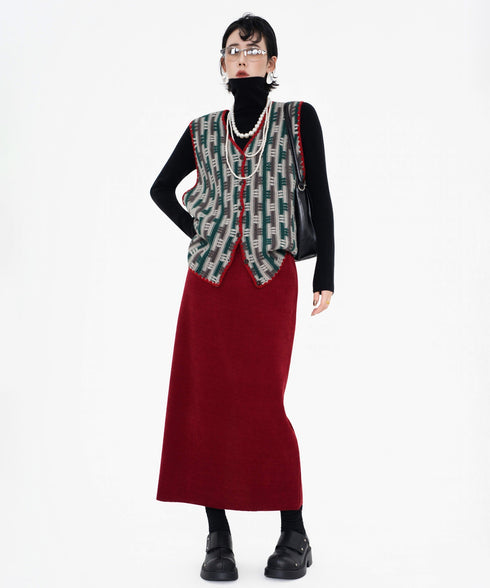 Pattern Trim Knit Vest